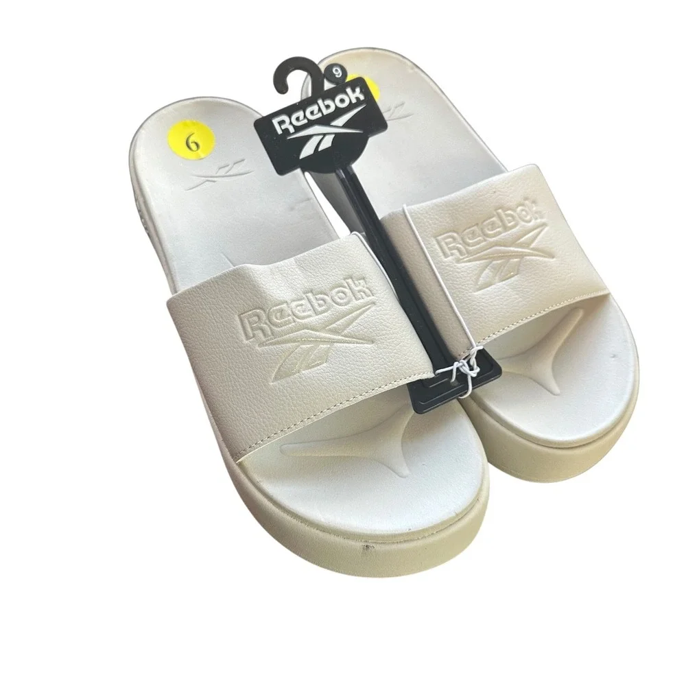 NEW Reebok Women's‎ 9 Slides Sandals Beige Comfort Platform Chunky Size 9